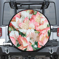 White And Pink Alstroemeria Print Leather Spare Tire Cover