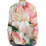 White And Pink Alstroemeria Print Long Sleeve Baseball Jersey