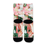 White And Pink Alstroemeria Print Long Socks