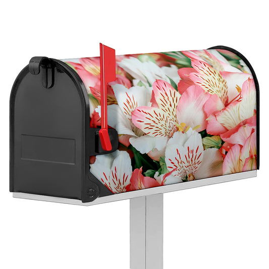 White And Pink Alstroemeria Print Mailbox Cover