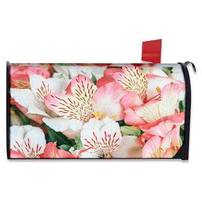 White And Pink Alstroemeria Print Mailbox Cover