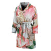 White And Pink Alstroemeria Print Men's Bathrobe