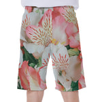 White And Pink Alstroemeria Print Men's Beach Shorts