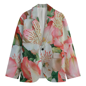 White And Pink Alstroemeria Print Men's Blazer