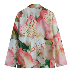 White And Pink Alstroemeria Print Men's Blazer