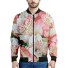 White And Pink Alstroemeria Print Men's Bomber Jacket