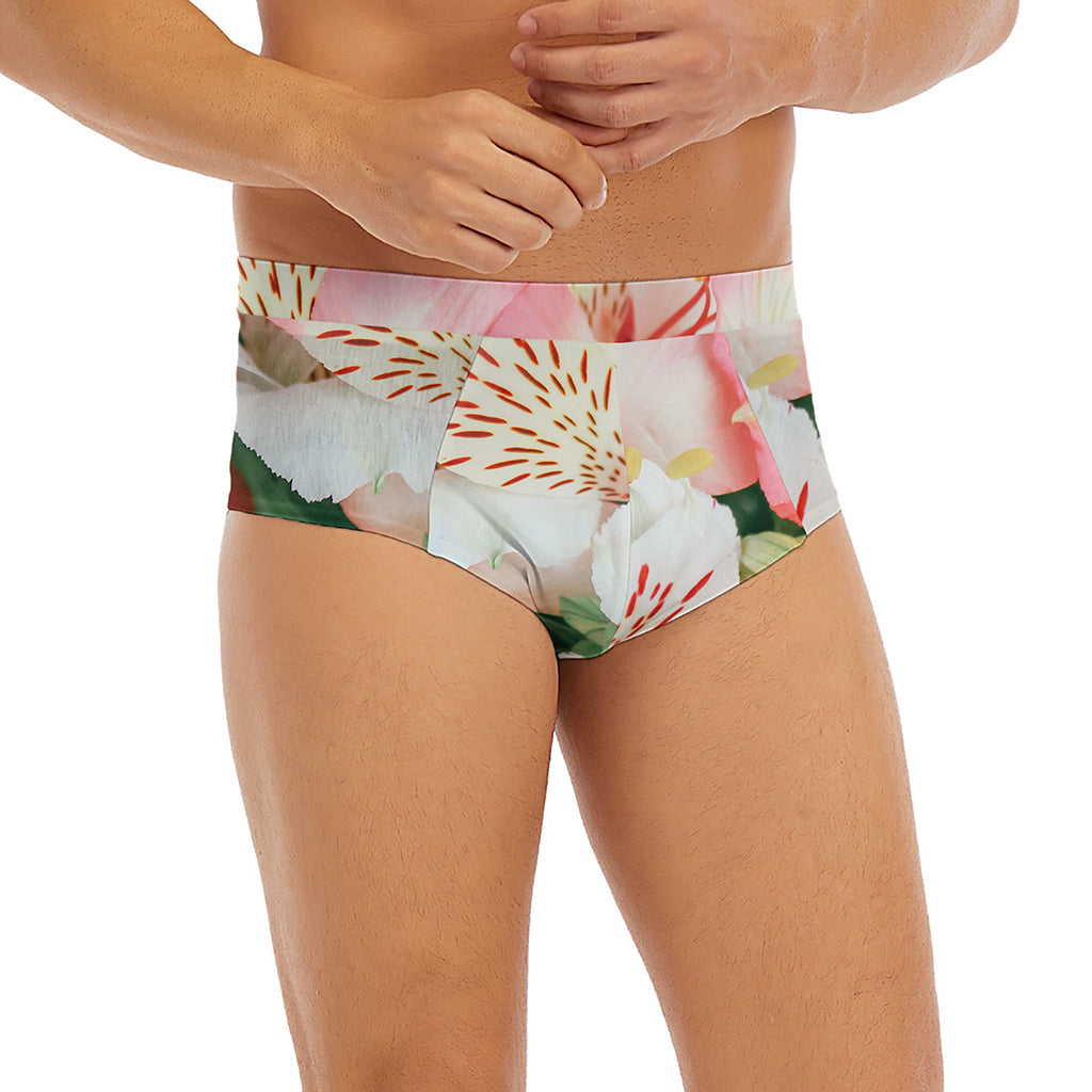 White And Pink Alstroemeria Print Men's Briefs