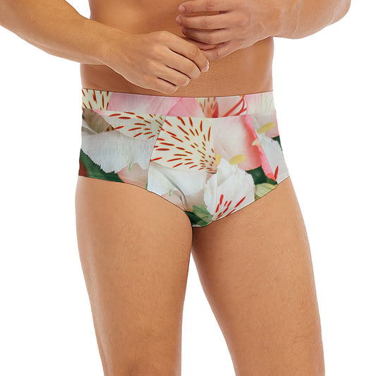 White And Pink Alstroemeria Print Men's Briefs