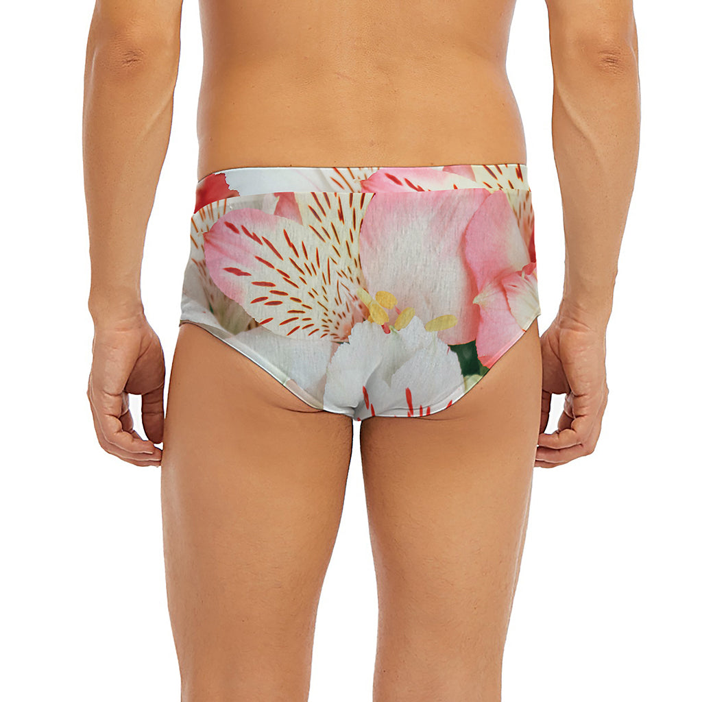 White And Pink Alstroemeria Print Men's Briefs