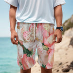 White And Pink Alstroemeria Print Men's Cargo Shorts