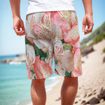 White And Pink Alstroemeria Print Men's Cargo Shorts