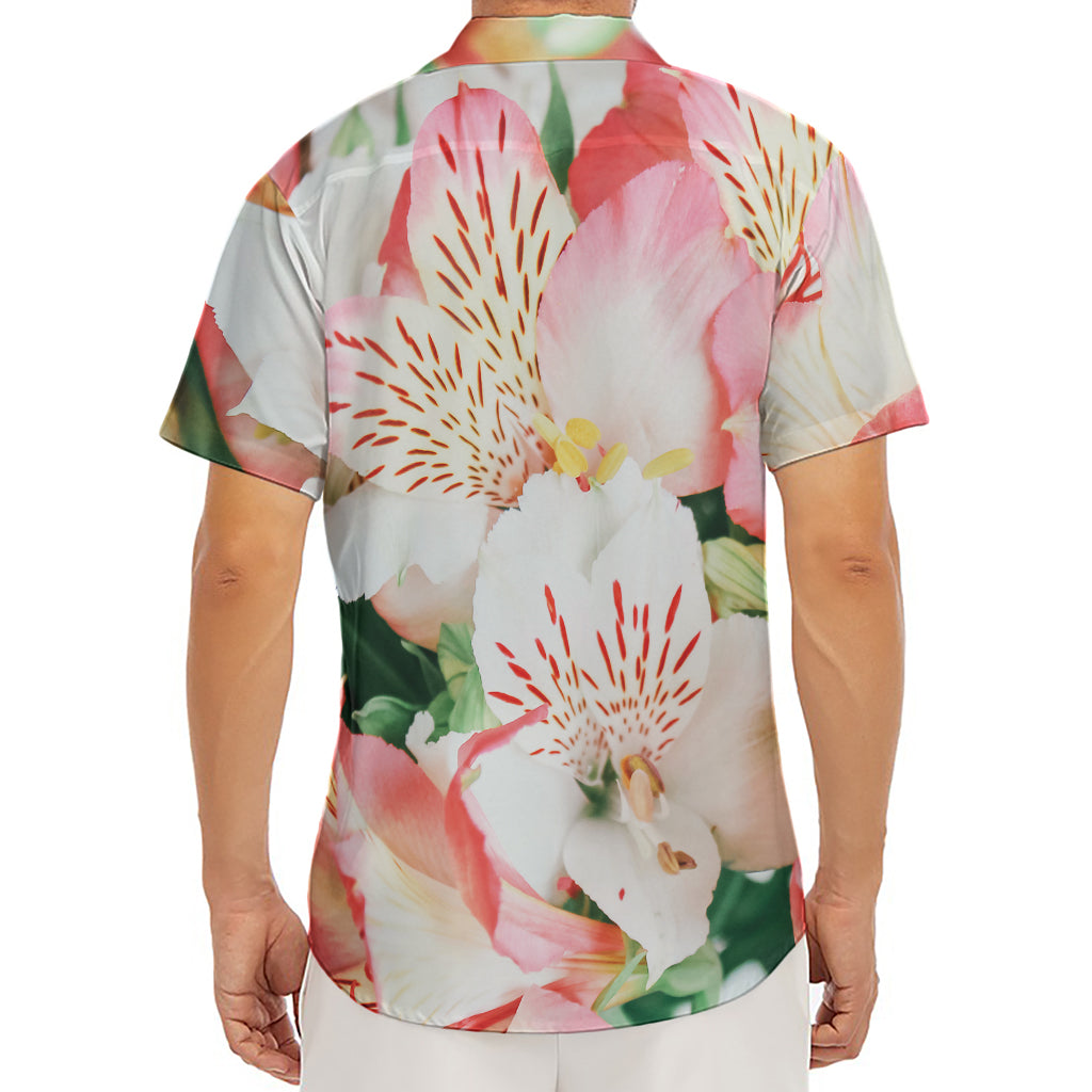 White And Pink Alstroemeria Print Men's Deep V-Neck Shirt