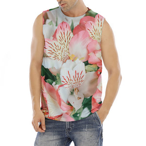 White And Pink Alstroemeria Print Men's Fitness Tank Top