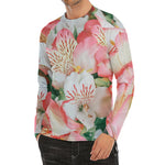 White And Pink Alstroemeria Print Men's Long Sleeve Rash Guard