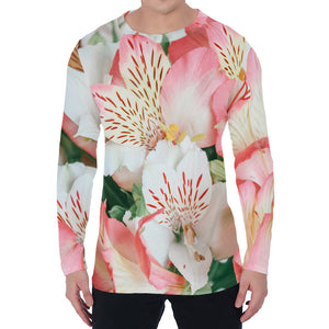 White And Pink Alstroemeria Print Men's Long Sleeve T-Shirt