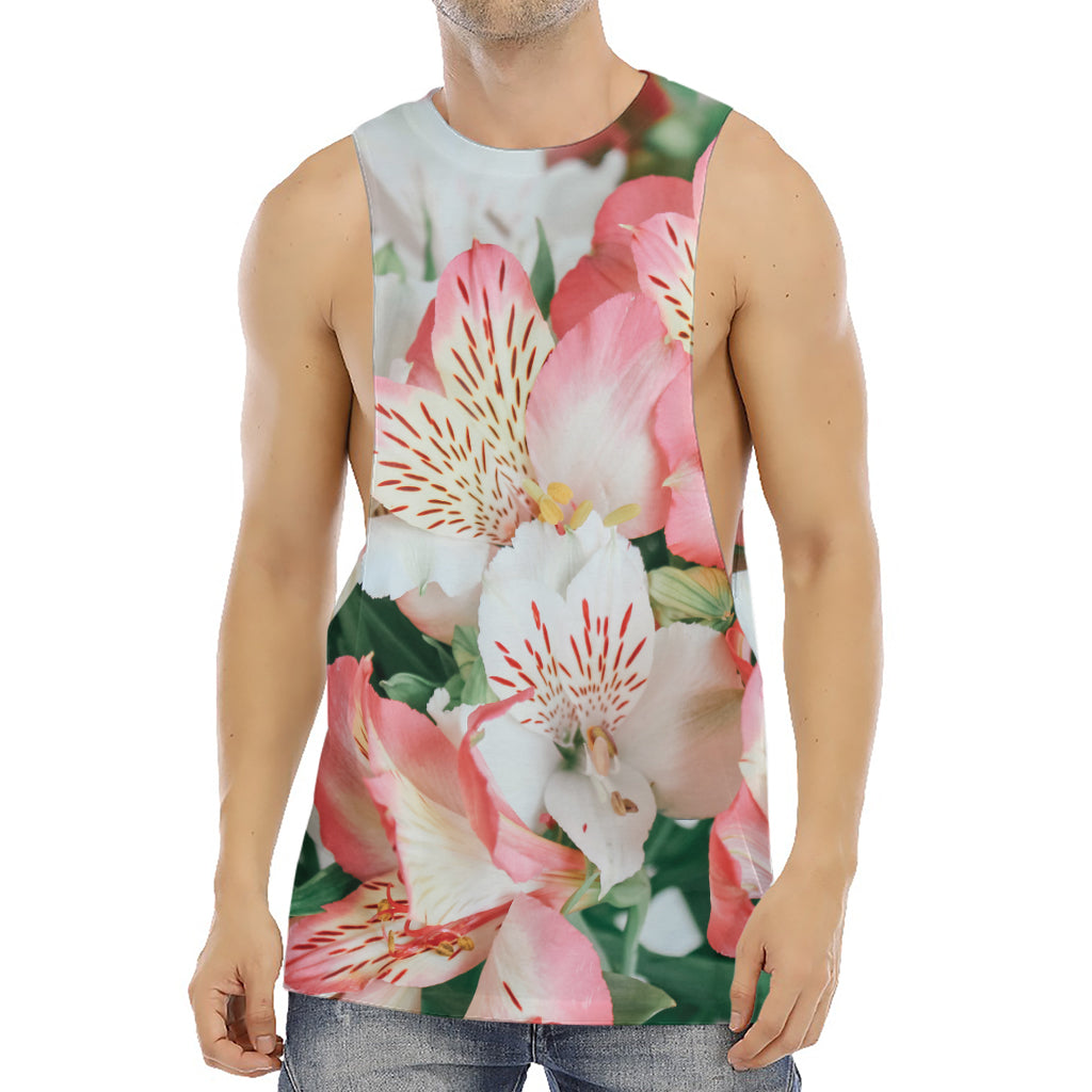 White And Pink Alstroemeria Print Men's Muscle Tank Top