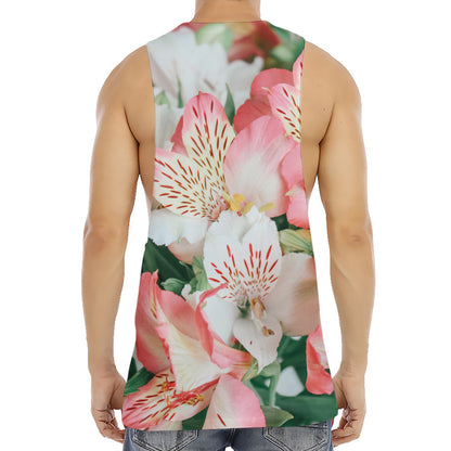White And Pink Alstroemeria Print Men's Muscle Tank Top
