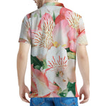 White And Pink Alstroemeria Print Men's Polo Shirt