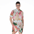 White And Pink Alstroemeria Print Men's Romper