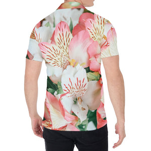 White And Pink Alstroemeria Print Men's Shirt