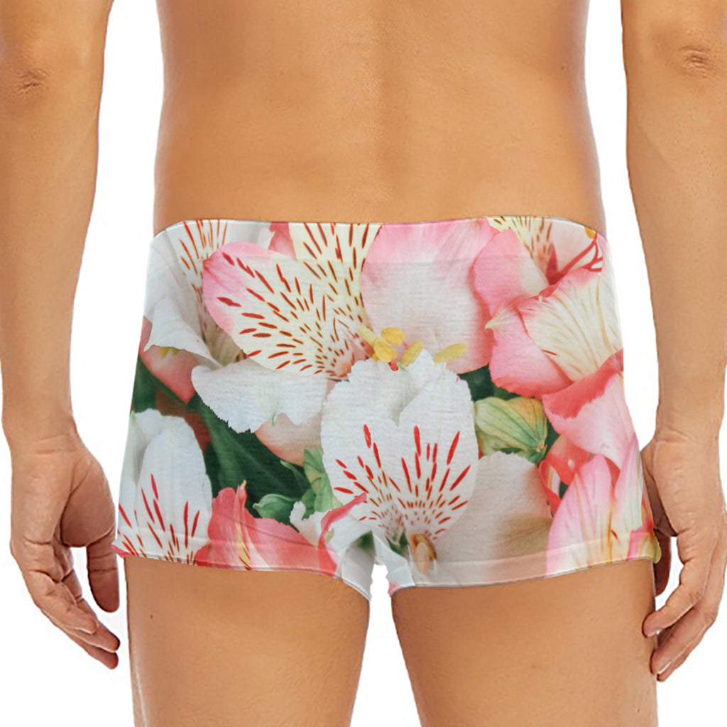 White And Pink Alstroemeria Print Men's Short Boxer Briefs