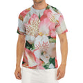 White And Pink Alstroemeria Print Men's Short Sleeve Rash Guard