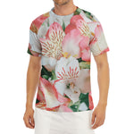 White And Pink Alstroemeria Print Men's Short Sleeve Rash Guard