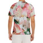White And Pink Alstroemeria Print Men's Short Sleeve Rash Guard