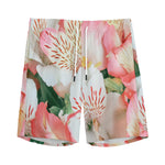 White And Pink Alstroemeria Print Men's Sports Shorts