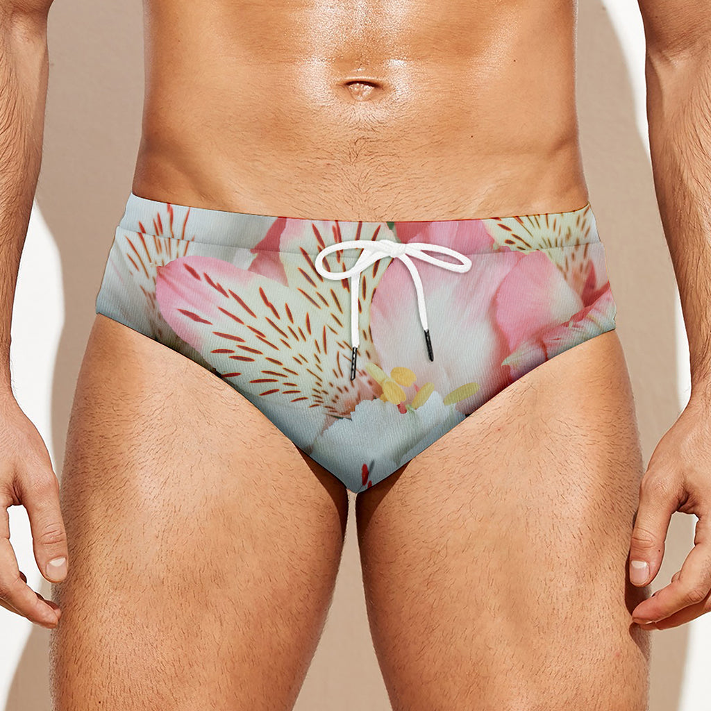 White And Pink Alstroemeria Print Men's Swim Briefs