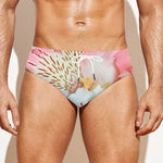White And Pink Alstroemeria Print Men's Swim Briefs
