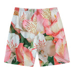 White And Pink Alstroemeria Print Men's Swim Trunks