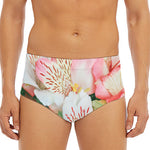 White And Pink Alstroemeria Print Men's Triangle Swim Briefs
