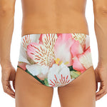 White And Pink Alstroemeria Print Men's Triangle Swim Briefs