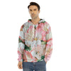 White And Pink Alstroemeria Print Men's Velvet Pullover Hoodie