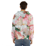 White And Pink Alstroemeria Print Men's Velvet Pullover Hoodie