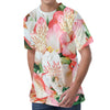 White And Pink Alstroemeria Print Men's Velvet T-Shirt