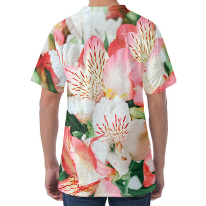 White And Pink Alstroemeria Print Men's Velvet T-Shirt