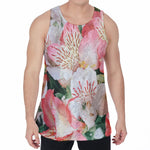 White And Pink Alstroemeria Print Men's Velvet Tank Top