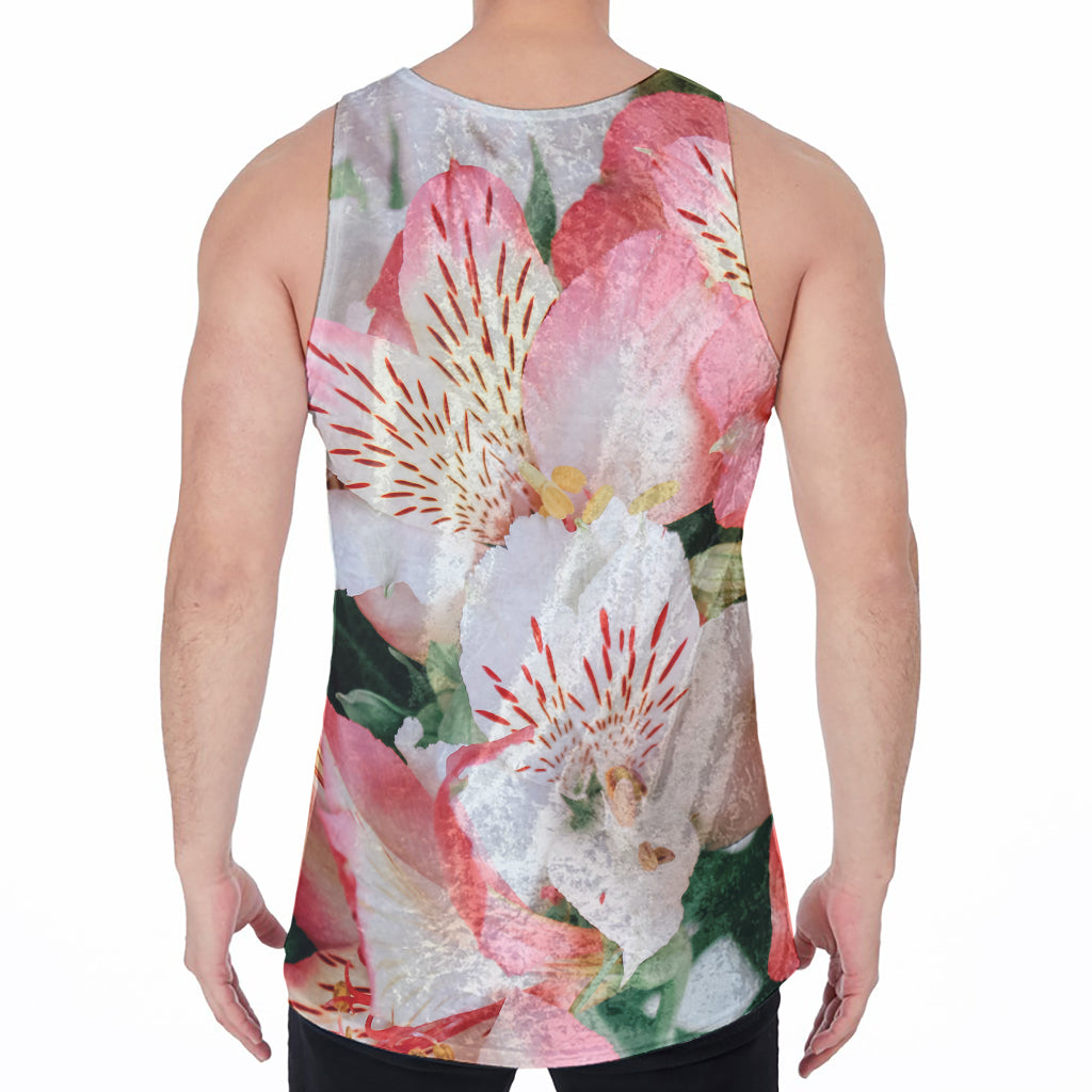 White And Pink Alstroemeria Print Men's Velvet Tank Top