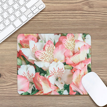 White And Pink Alstroemeria Print Mouse Pad