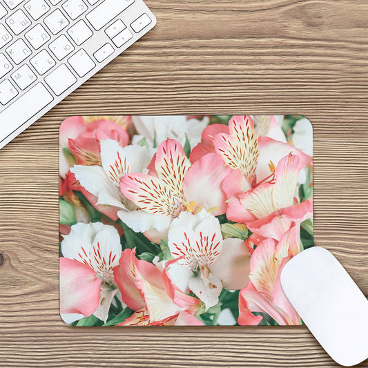 White And Pink Alstroemeria Print Mouse Pad