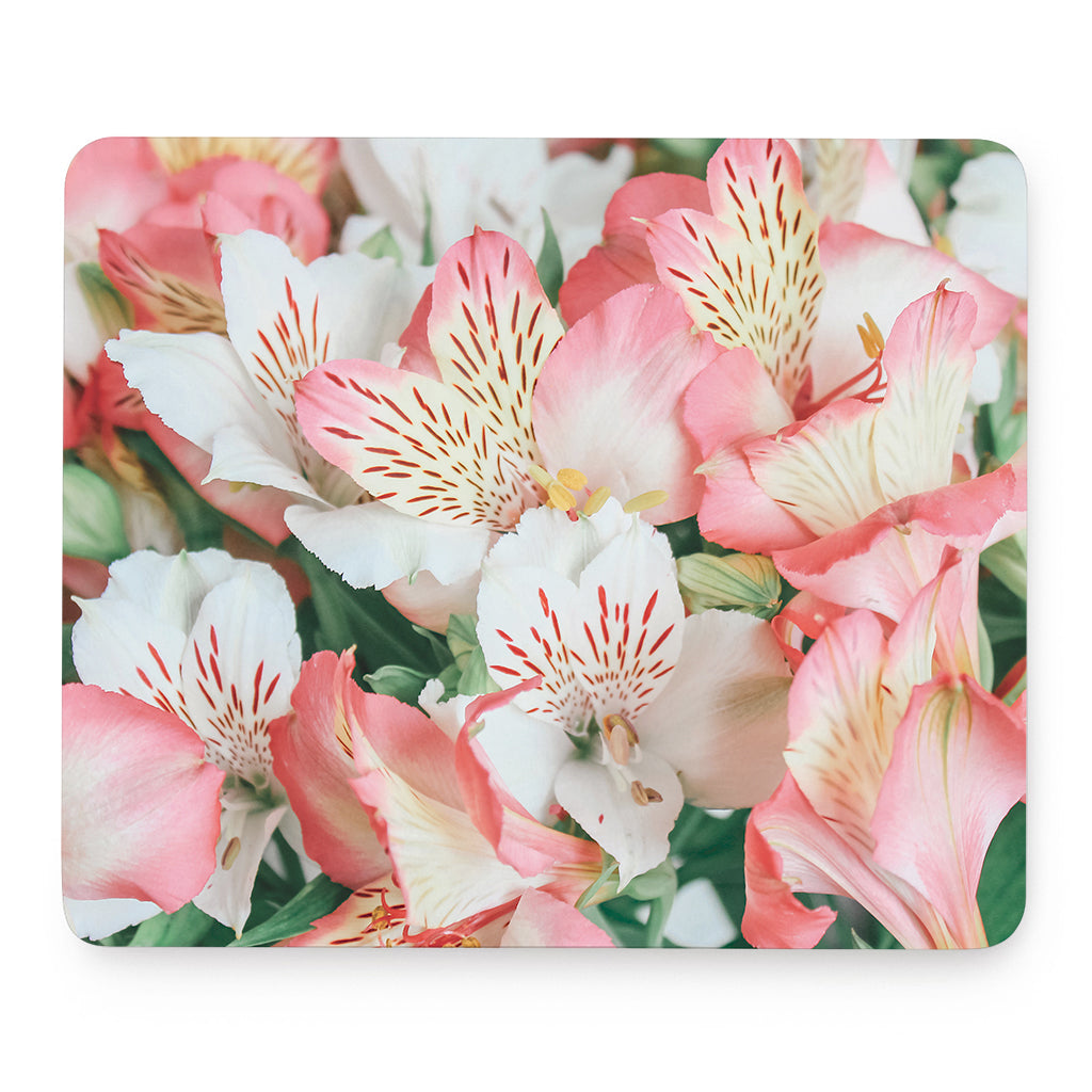 White And Pink Alstroemeria Print Mouse Pad