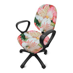 White And Pink Alstroemeria Print Office Chair Cover