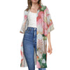 White And Pink Alstroemeria Print Open Front Beach Cover Up