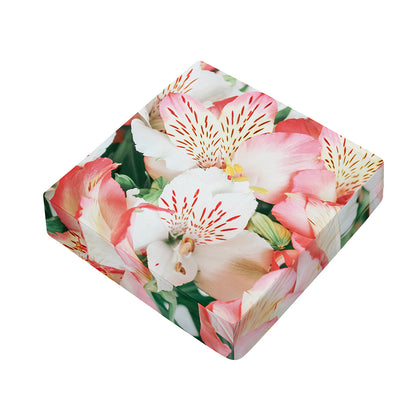White And Pink Alstroemeria Print Outdoor Seat Cushion Cover