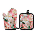 White And Pink Alstroemeria Print Oven Mitt And Pot Holder Set