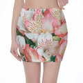 White And Pink Alstroemeria Print Pencil Mini Skirt