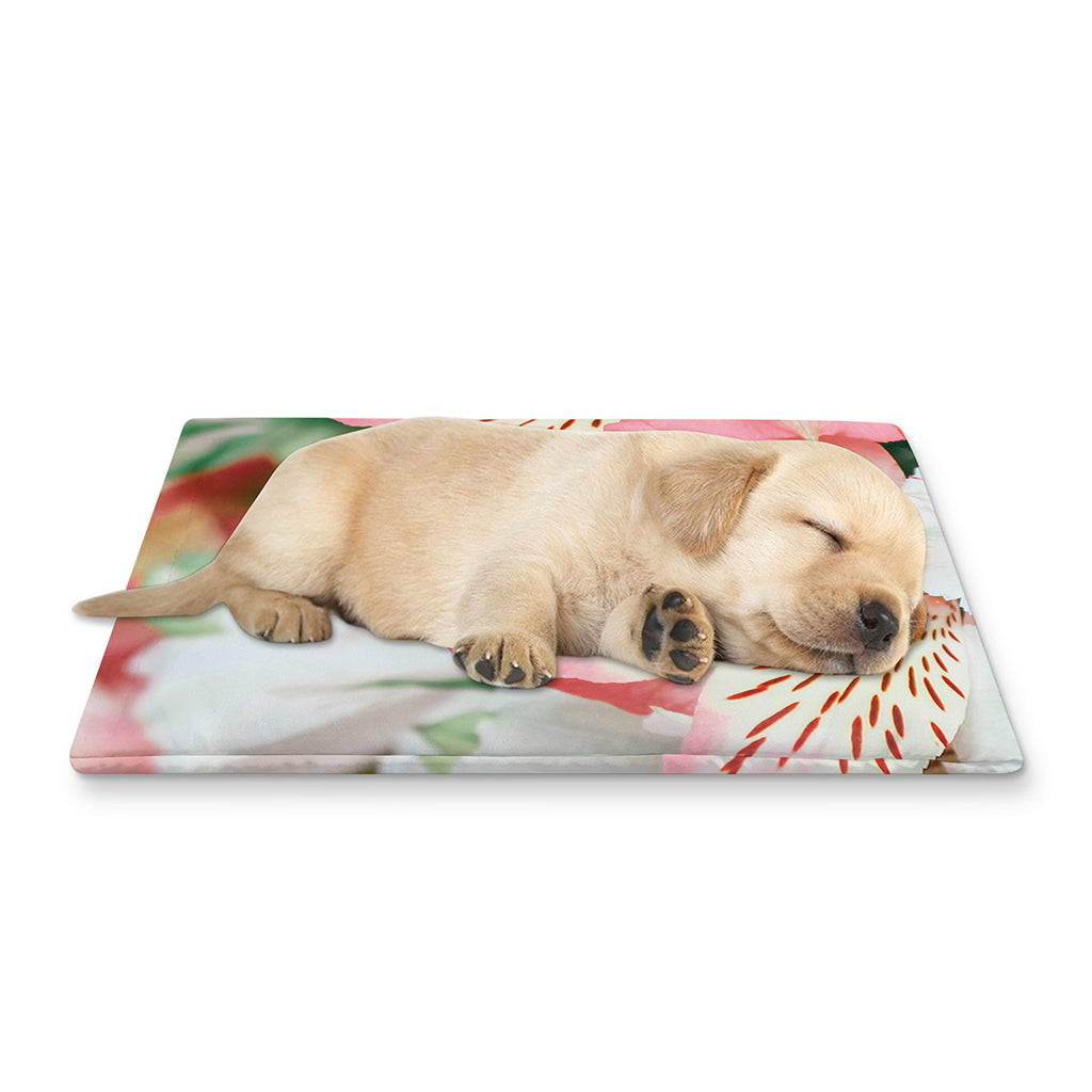 White And Pink Alstroemeria Print Pet Cooling Mat Cover