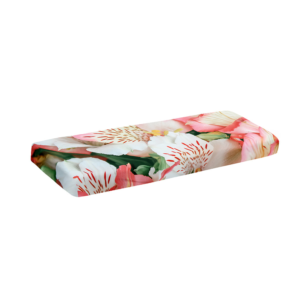 White And Pink Alstroemeria Print Piano Keyboard Cover